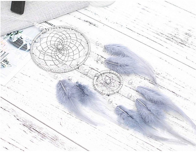 VesipaFly Dream Catcher, Handmade Circular Net Catchers Feathers Wall Hanging Decoration Craft for Bedroom Girls Love(Grey-Blue) - Image 4
